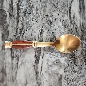 Bronze and Teak Wood 4.75” Demitasse Spoons Marked Thailand MCM, set Of Six